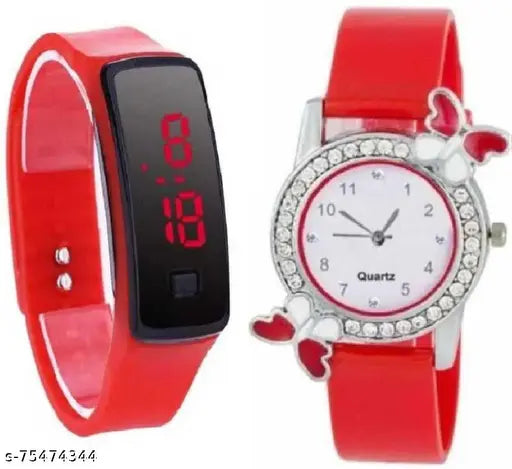 Red and new analog-digital watch for kids, suitable for both boys and girls. Free size children's watch from India
