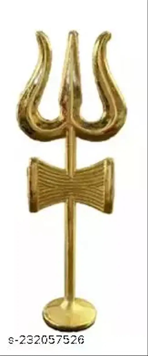 Brass gold Shiv Ji Trishul decorative showpiece, intricately detailed, 11cm tall