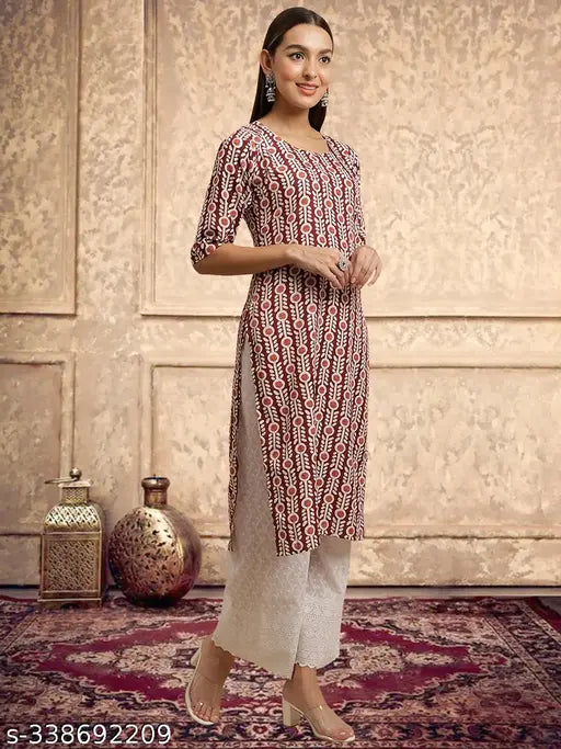 Women's crepe straight kurta with 3/4 sleeve, digital printed, multicolor design on low price - Indian ethnic kurti for women