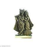 Oxidized gold Hindu Radha Krishna statue (5cm x 6cm), Indian religious idol for car dashboard or home decor, handcrafted metal showpiece