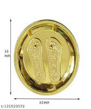 Golden brass Vastu Tortoise & Lakshmi Charan Paduka Yantra (9cm), Feng Shui wealth showpiece