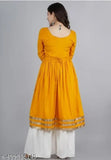 Yellow embroidered kurta set with matching pajama bottoms