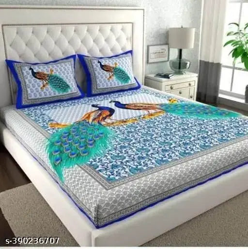 Jaipuri pure cotton double queen bedsheet set, two pillow covers, superfine quality, summer-ready 180TC Rajasthani design