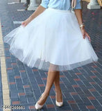 TuTu white net western-style skirt, solid pattern, Indian-made, size options include 28, 30, and 32 inches waist and length