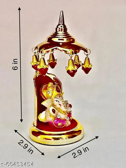 Multi-colored polyresin Lord Ganesha idol for home decor, suitable for car dashboards and living rooms. Antique showpiece with traditional Indian design and symbolism for gift or home decor