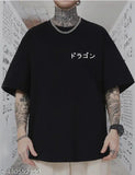 Men's black cotton graphic printed oversized half sleeve dragon t-shirt, anime-inspired fashion