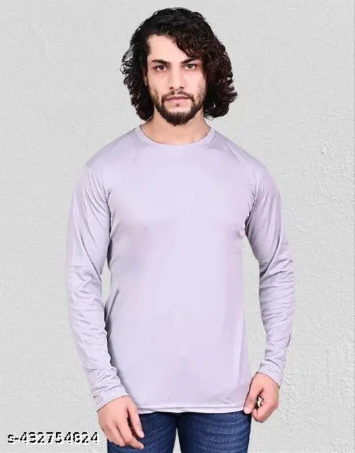 Men's solid polyester long sleeve t-shirt with round neck, elevate your casual wardrobe in S, M, L, XL sizes