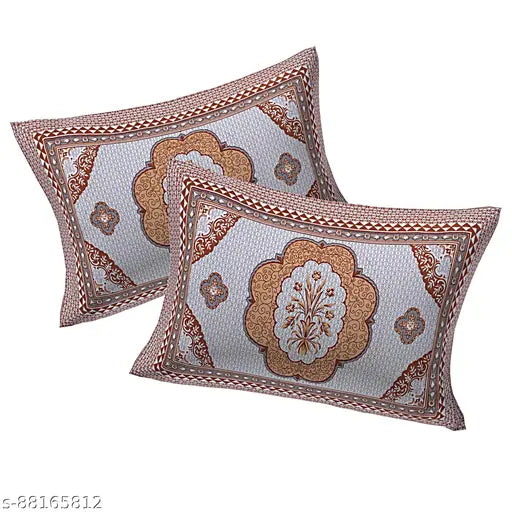 eTape's Cotton Fabric Flower Bunch Design Floral Print King Size Bedsheet With Two Pillow Cover(Brown, 90 X 108)