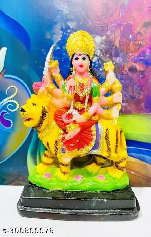 Multicolor resin Maa Durga statue (9 inch), intricately hand-painted Indian god idol for durga poojan and room decor