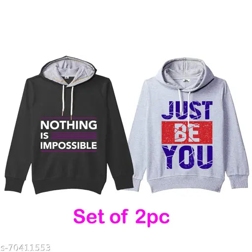Black and grey cotton blend unisex full sleeve printed kids jacket/hoodie pack of 2, ideal for winter layering with contrasted colors for a stylish look