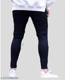 Men's latest denim jeans with yo-yo print, solid black knee-cut, slim fit. Available in sizes 28, 30, 32, 34, 36 (waist 28-36, length 40in) and extended sizes (waist 28-32, length 38in; waist 30-34, length 40in; waist 32-34, length 40in, hip 34in). Indian origin