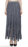 Grey acrylic solid-pattern long skirt for women, size varies between XS to XXXL (e.g., 26 with waist 12in/length 32in, 38 with waist 15in/length 36in)