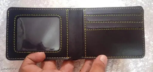 Customized black faux leather men's wallet keychain combo gift set with pen - Indian-crafted accessory for style and practicality