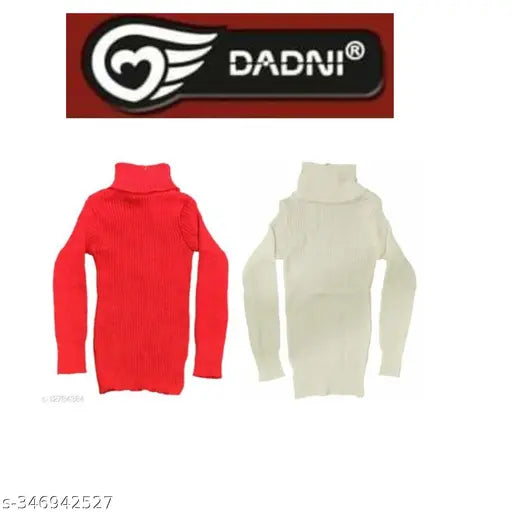 Wool highneck kids winter sweater, solid pattern for boys and girls (12-18 months), India origin