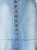 Denim blue mini skirt by Miss Chase, solid straight cut with ombre effect, regular fit and button closure. Available in sizes 26, 28, 30, 32, 34 (waist 26-34, length 19-20in, hip 34-42in). India origin
