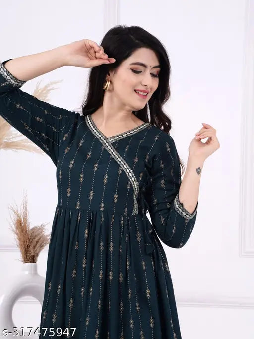 Dark navy blue printed kameez dress