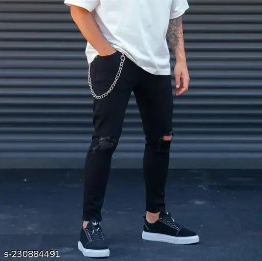 Cotton ripped net men's jeans, stylish knee-cut slim fit presented by Crishtaliyo 2Fashion Jeans Wear. Men's jeans size 28, 30, 32, 34 from India