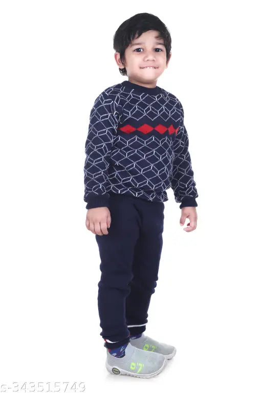Wool kids' full sleeve round neck printed sweater, available in various sizes from 12 months to 5 years