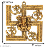 Metal net wall hanging, Lord Ganesha on Swastik with Om decorative, modern religious idol art for home decor gifting