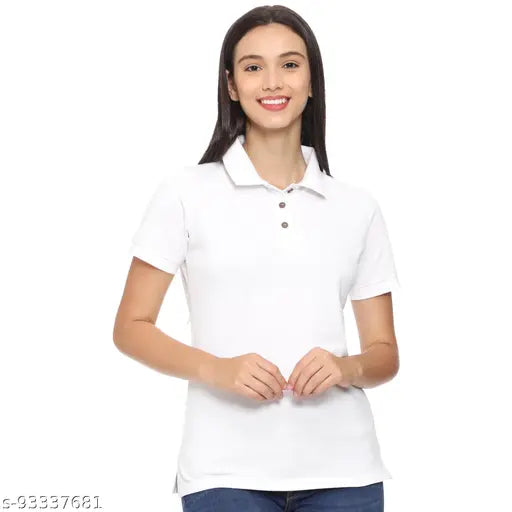 Solid white cotton blend half-sleeve Roarers top for women & girls, versatile casual wear with collar neck and side cut design