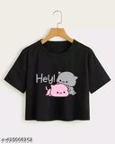 Cotton blend printed Tendy crop top & t-shirt in short sleeves, versatile and stylish for women and girls. Compliment everyday look with denim jeans and sneakers." (103 characters)