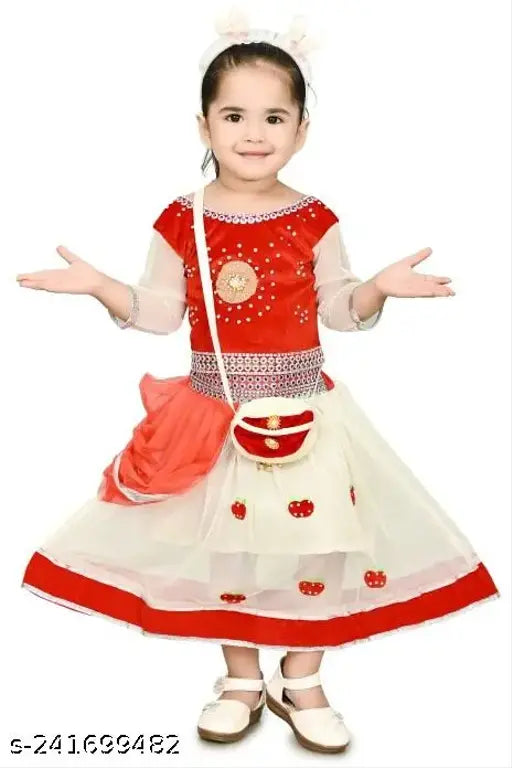 Embroidered net lahanga choli set for girls, short sleeves and solid dupatta, 1N, sizes 1-2 years to 8-9 years, Indian traditional wear