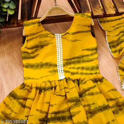 Georgette girls sharara and kurta sets, printed A-line kurti with dupatta, trendy ethnic wear for kids
