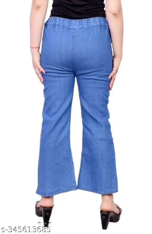 Stylish white bell-bottom denim pants with floral pattern, perfect for casual wear (size 28/waist 28in, length 35in, hip 30in - made in India)