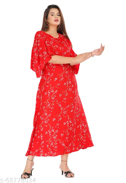 Printed rayon women's kurta, short sleeves, handwoven NANAK FEB design, regular wear flared style