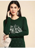 Winter wear kurta, navy blue with embroidery, long sleeves