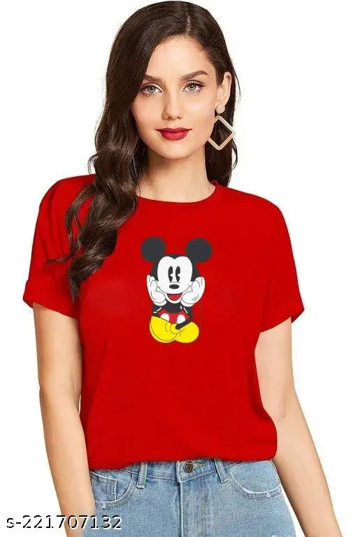 Stylish Mickey printed cotton t-shirt for women & girls (Pack 1), short sleeves, vibrant design perfect for summer outfits