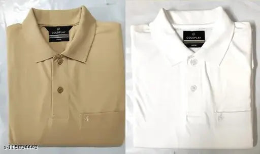 Camel white slim-fit half sleeve cotton blend T-shirt with pocket, solid color on display rack