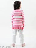 Multi-colored striped acrylic skivi sweater for kids, round neck, full sleeve, regular fit