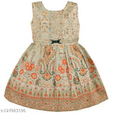 Silver rayon printed net knee-length dress for baby girls (rna003org), perfect for 2-3, 4-5, or 5-6 years old, made in India