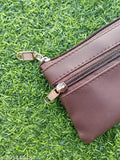 Leather zipper wallet, solid color, compact design for women, men, girls, boys. Made in India." (124 characters)