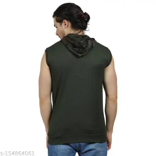Men's sleeveless camouflage print polyester ACONITE hoodie t-shirt for sporty casual wear. Made in India