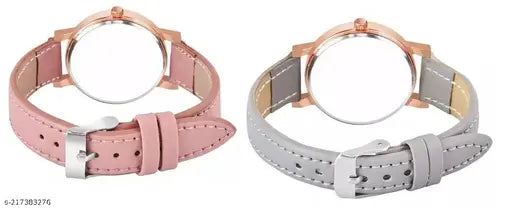 Rose gold-toned women's analog watch with pink straps, suitable for casual and festive styles