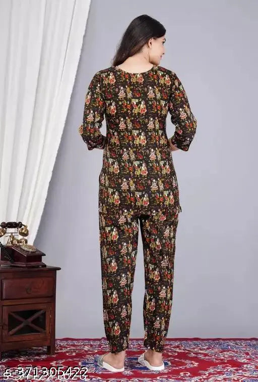 Rayon marwadi print women's nightsuit, pure premium cotton limited edition sleepwear from India