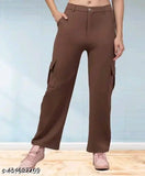 Brown cotton pants with four pockets, offering a relaxed fit and wide legs