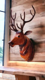 Dark-brown leather Barasingha Deer head wall hanging, 12 inch, premium decorative showpiece - perfect for bedrooms, living rooms, or offices