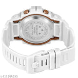 Multifunctional white digital sports watch with black back and orange accents for men, combo pack with cap and goggles