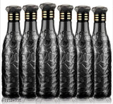 Zig-Zag pattern plastic water bottles, 1000ml each for fridge, home office, gym, school. Set of 6 bottles on display