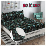 Beautiful, superfine botanical cotton fitted bedsheet (Elvillian brand), size 78x72 inches (queen), with 2 pillow covers. Quality elastic border for a neat fit and firm hold. Ideal for summer use on up to 8-inch mattresses. Hand/machine wash gentle, with mild detergent. Made in India