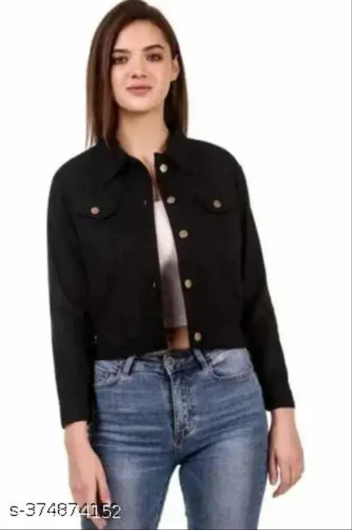 Denim Plan black jacket, solid pattern, short sleeves, size S-XL, Indian made