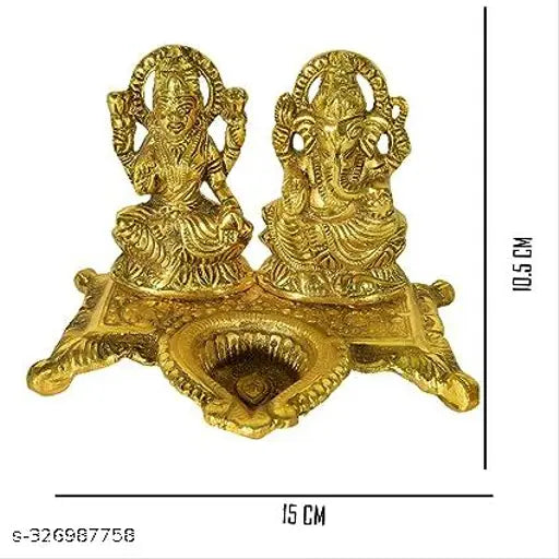 Metallic Ganesh-Laxmi Idol with Deepak, Indian home decor, 15cm x 11cm x 10cm
