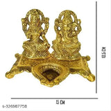 Metallic Ganesh-Laxmi Idol with Deepak, Indian home decor, 15cm x 11cm x 10cm