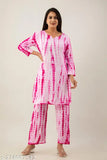 Trendy tie-dye pink rayon kurta and palazzo set, three-quarter sleeves, Indian ethnic wear for casual occasions