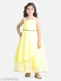 Yellow chiffon full-length dress for girls, suitable for parties