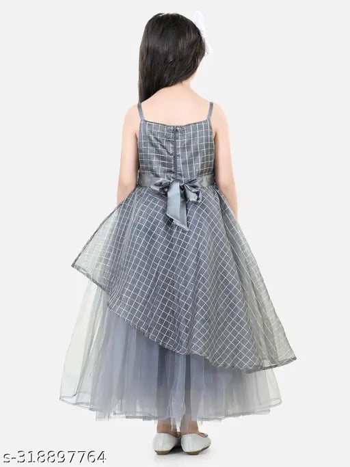 Grey net embellished party gown dress for kids ages 2-9, India origin