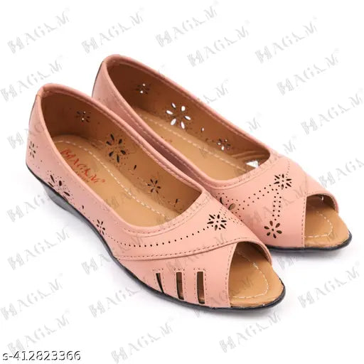 Synthetic leather pink ballerinas by HAGAM - lightweight, comfortable, and perforated women's belly footwear for various occasions